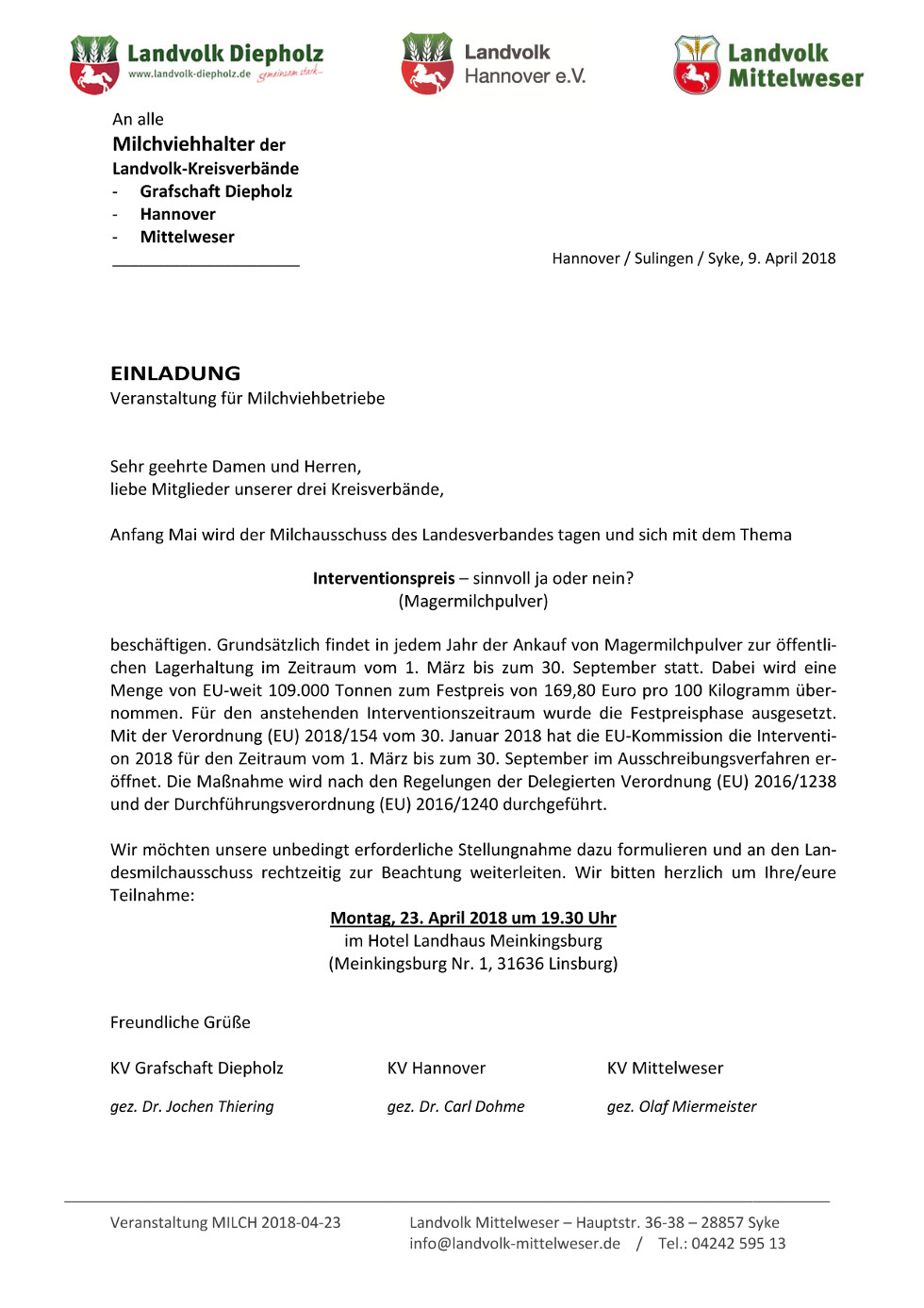 Milchausschuss tagt am 23. April