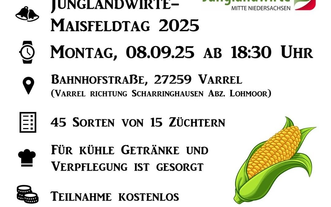 Am Montag geht es um Mais! 🌽🌽🌽 Die Junglandwirt @junglandwirte_mitte.nds laden zum beliebten Maisfeldtag. Seid mit da…