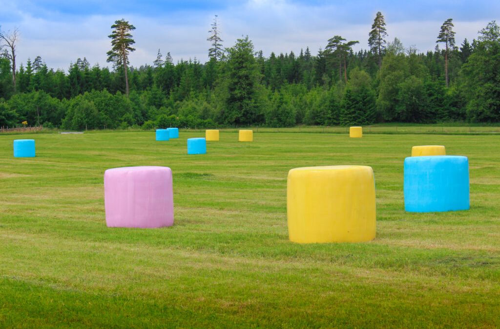 Bauern weisen mit bunten Ballen auf Krebsvorsorge hin