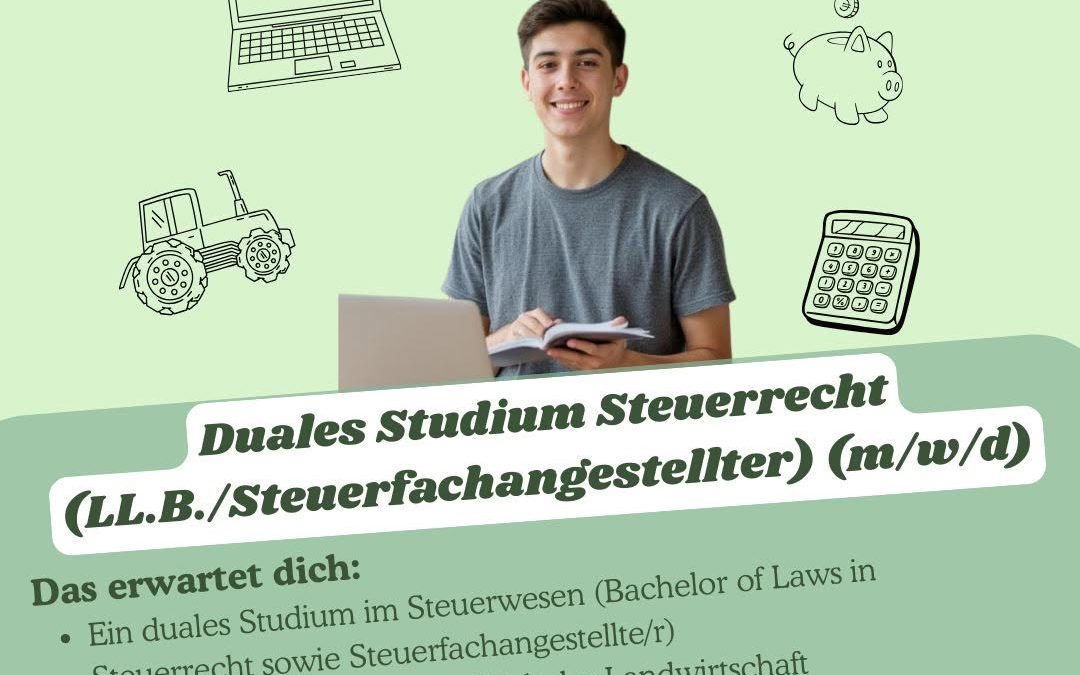 🌾📚 Starte deine Zukunft im Steuerwesen – mit uns beim Landvolk Diepholz! Du hast (bald) dein Abi in der Tasche und Boc…