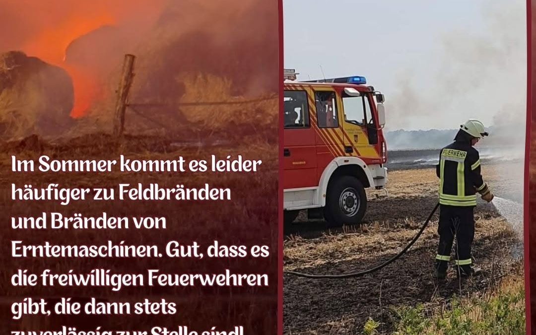 Ein kleiner Funke kann genügen und ein Stoppelfeld, ein Getreidefeld oder auch eine Erntemaschine fängt Feuer. Die freiw…