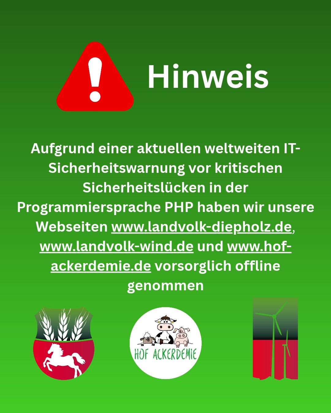 <a href="https://www.instagram.com/p/Deyo7pXlRU7" target="_blank">📢 Wir sind aber weiterhin für euch da! Unsere Homepages sind aktuell aufgrund einer weltweiten IT-Sicherheitswarnung vo…</a>
